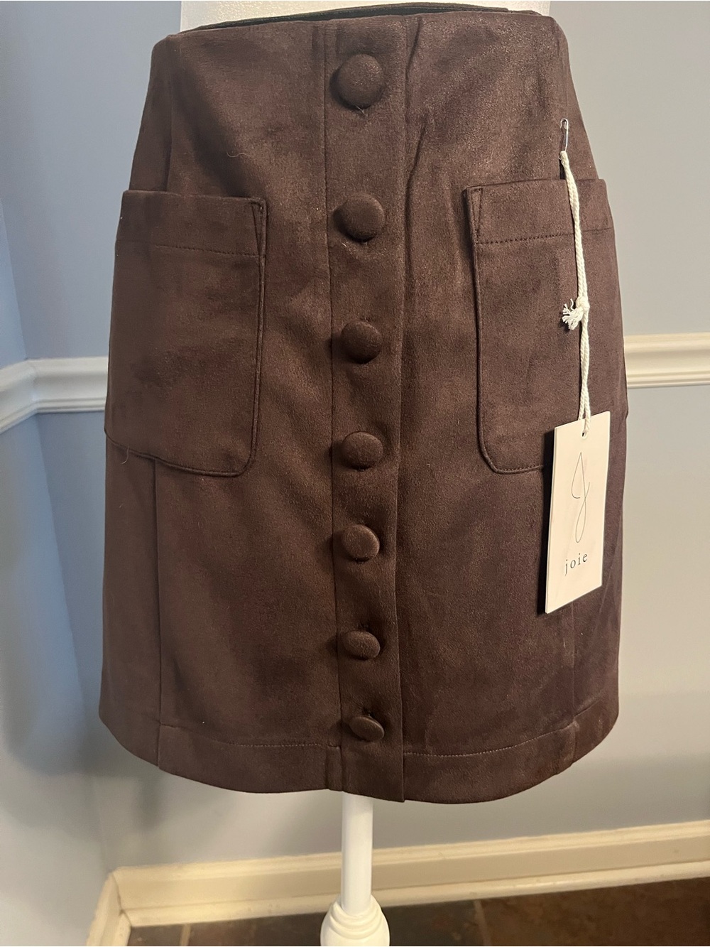 NWT Joie Dark Brown Button-Front Suede Mini Skirt
